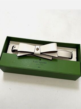 Kate Spade White/beige Bow Waist Belt with Gold Spade Accent NWT